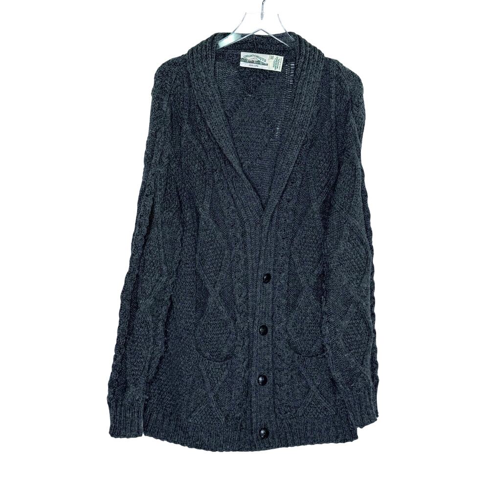 Aran Crafts Vintage Mens Cable Knit Cardigan XXL Gray 100% Wool Grandpa